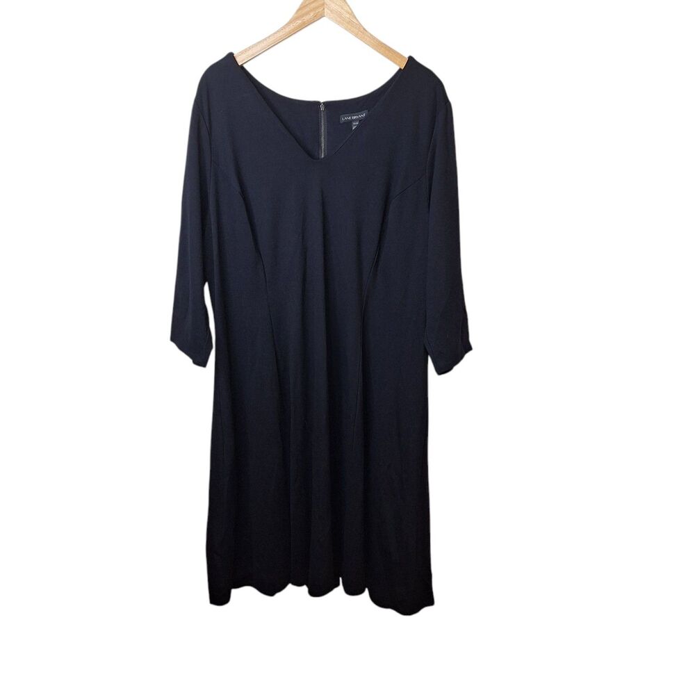 Lane‎ Bryant Womens Sz 22/24 Black Dress Back Zipper V Neck Fit & Flare Knit NWT